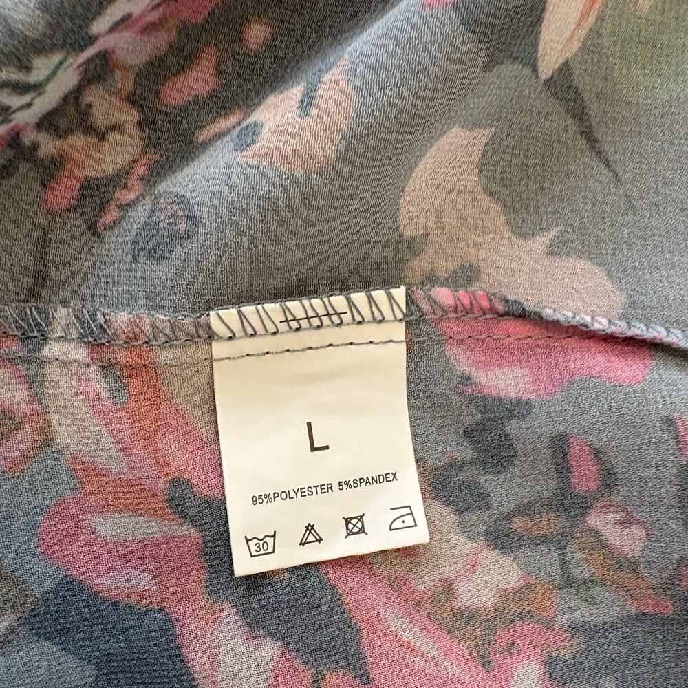 Floral Sheer Kimono Cardigan Gray Boho Large - Picture 7 of 8